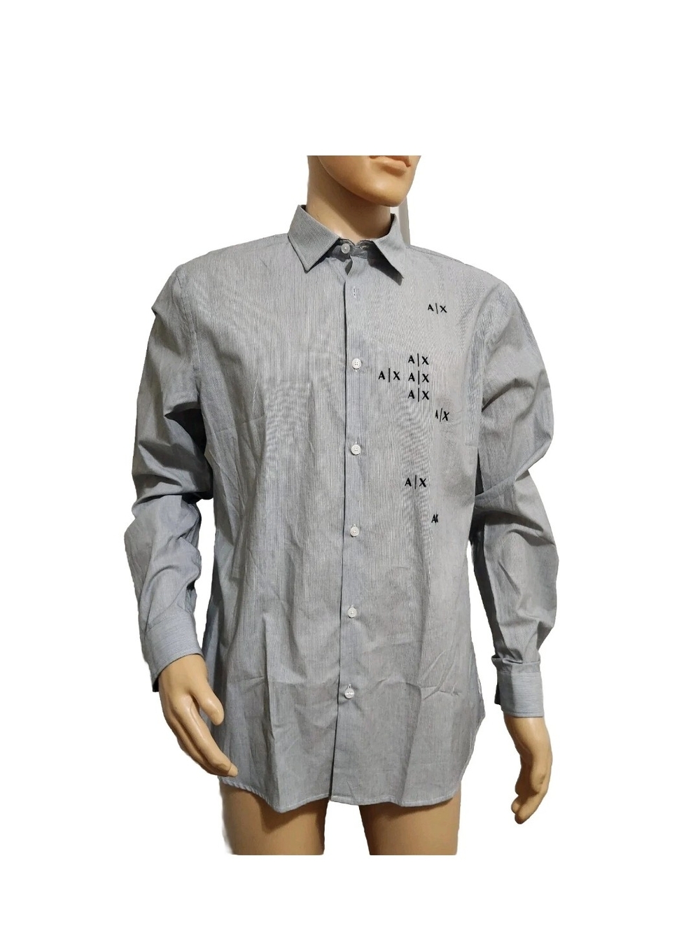 Armani Exchange Mens Gray A/X Word Print Button Up Cotton Shirt Size L Nwt --9